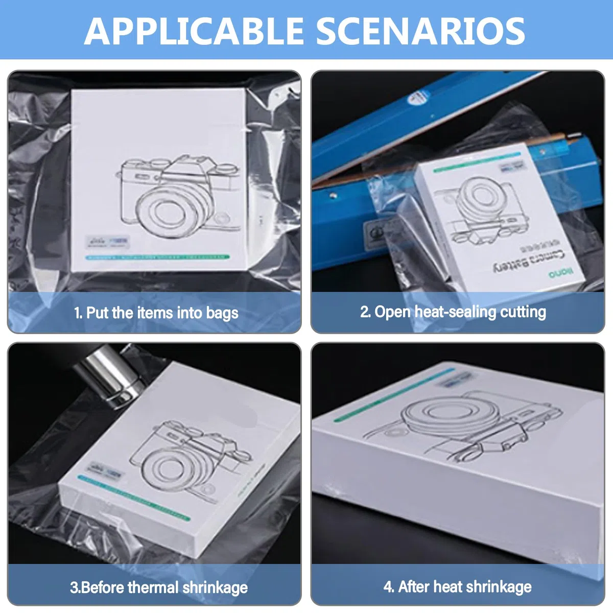 300 bolsas de plástico retráctil, 20 x 35 cm, transparentes con sello térmico, bolsas termorretráctiles impermeables para embalaje de zapatos, manualidades, cosméticos, jabón, velas
