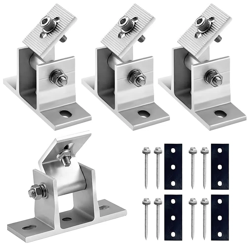 mizikuu Soporte Paneles Solar, 4 Piezas Ajustable Soporte Panel Solar Soporte de Aleación de Aluminio de Panel Solar Fotovoltaica Ajustable Independiente para Acampar, Coches, Techos y Paredes