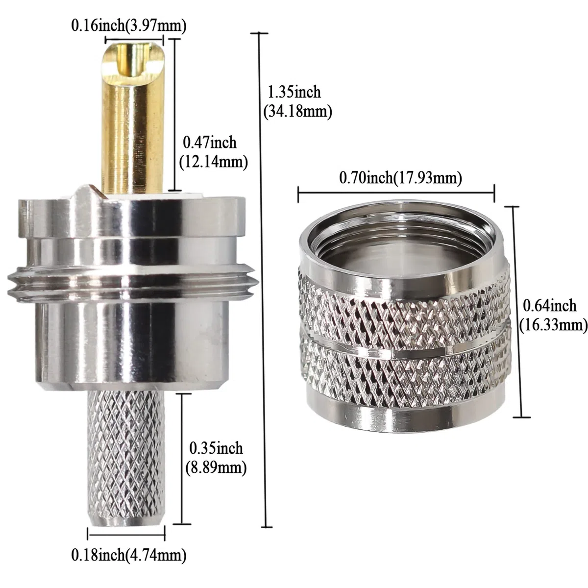 TUOLNK SO239 Conector Paquete de 10 PL259 Enchufe Macho Adaptador Coaxial Crimp SO239 PL-259 Conector RF para RG58 RG142 Compatible con Antena de Radio CB Ham