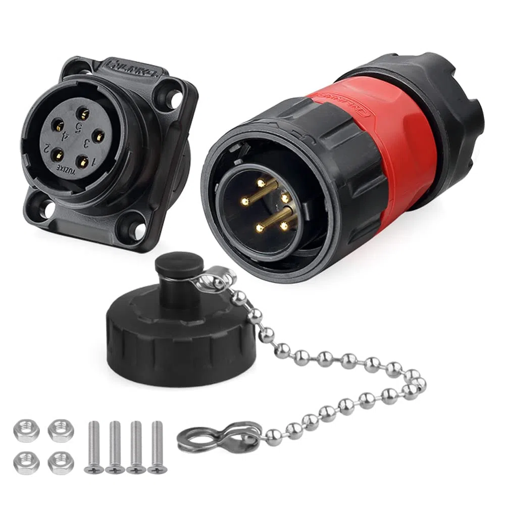 CNLINKO YM-20 Conector Impermeable IP68 para Cable Circular industrial Conector de Carcasa PBT Aviación Estanco M20 2-12 Pines Zócalo de Brida (5 Pines)