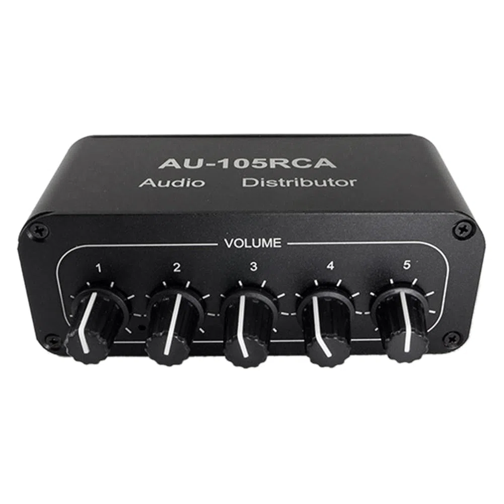 Distribuidor de audio de 5 canales, mezclador de audio estéreo, divisor de 1 entrada y 5 salidas para amplificador de potencia, audio activo, duradero, fácil de instalar