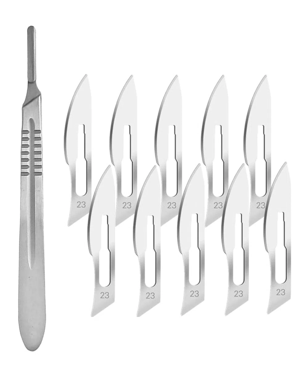 Hojas De Bisturi,Bisturi Podologo Profesional,Bisturi Desechable,10pcs Cuchillas De Bisturí,Hojas De Repuesto para Bisturí Hechas De Acero Al Carbono + 1Pcs Soporte para Bisturí
