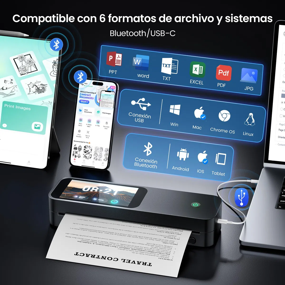 Phomemo Impresoras Termica A4 Kit, Pantalla Grande Reconocimiento de Papel | con Maletín de Transporte y 4 Rollos de Papel Térmico Impresoras de 300 dpi Compatible con iOS y Android, Teléfono y Portátil