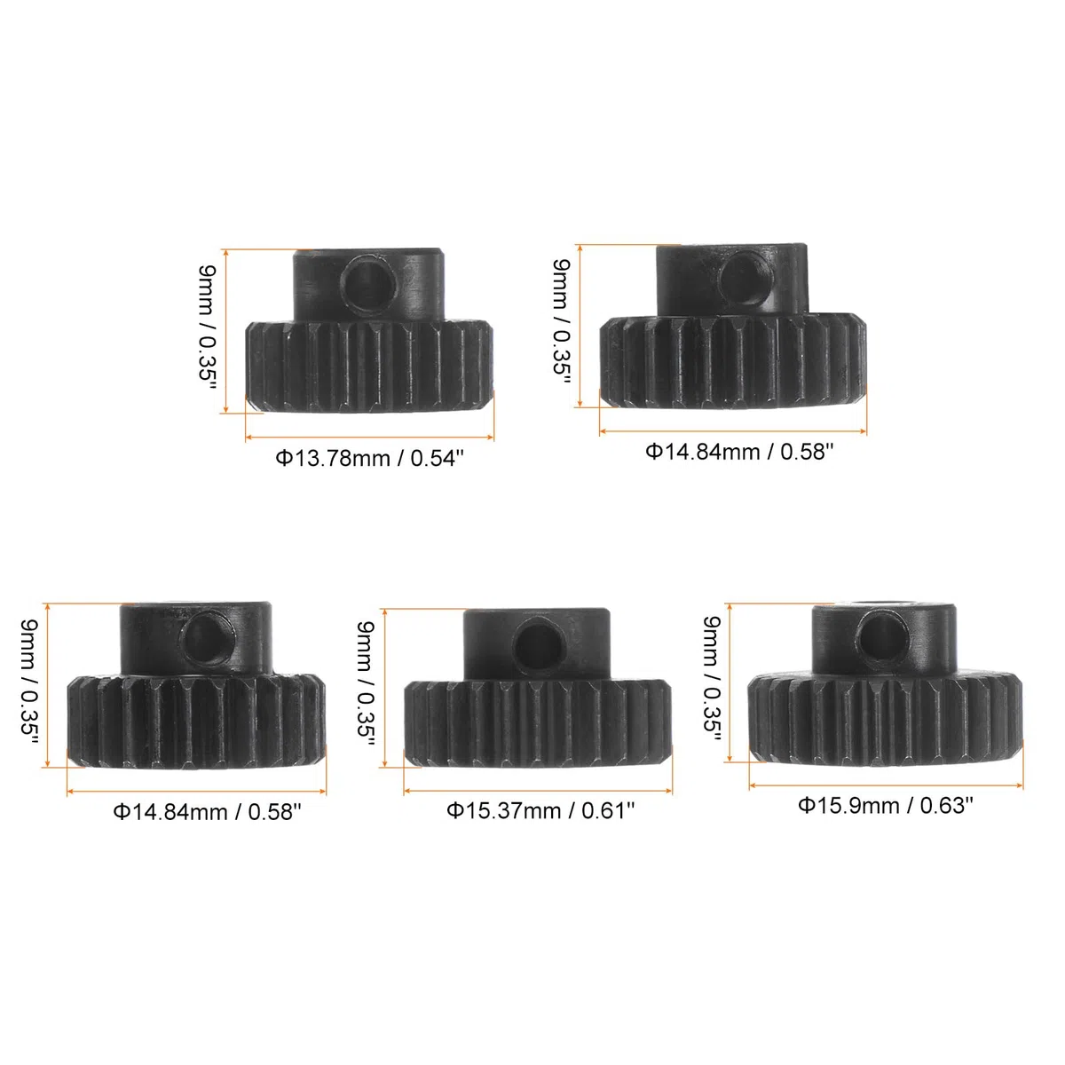 sourcing map Piñón Endurecido 48P, Engranajes de Motor Kit 5Pzs 24T 25T 26T 27T 28T para Eje de Motor RC de 1/8 Pulgadas, Engranajes de 48 Pasos para Coche RC, con Llave Hexagonal