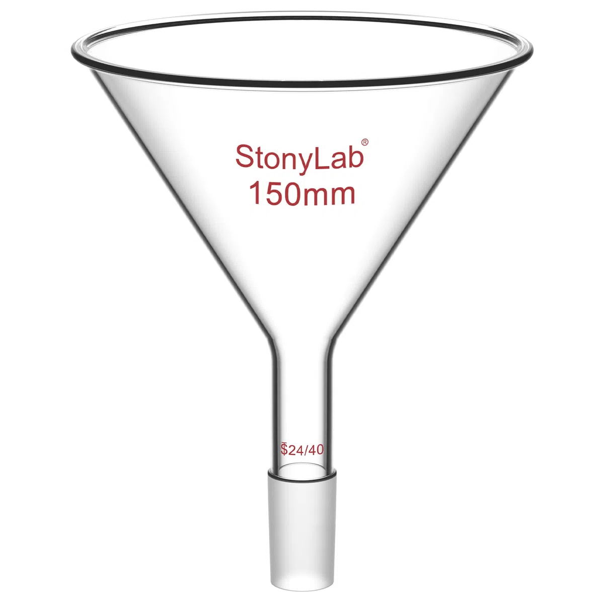 stonylab Embudo de Vidrio de Tallo Corto con Diámetro Exterior Superior de 150 mm y Junta Interior 24/40, Solo para Uso en Laboratorio Químico