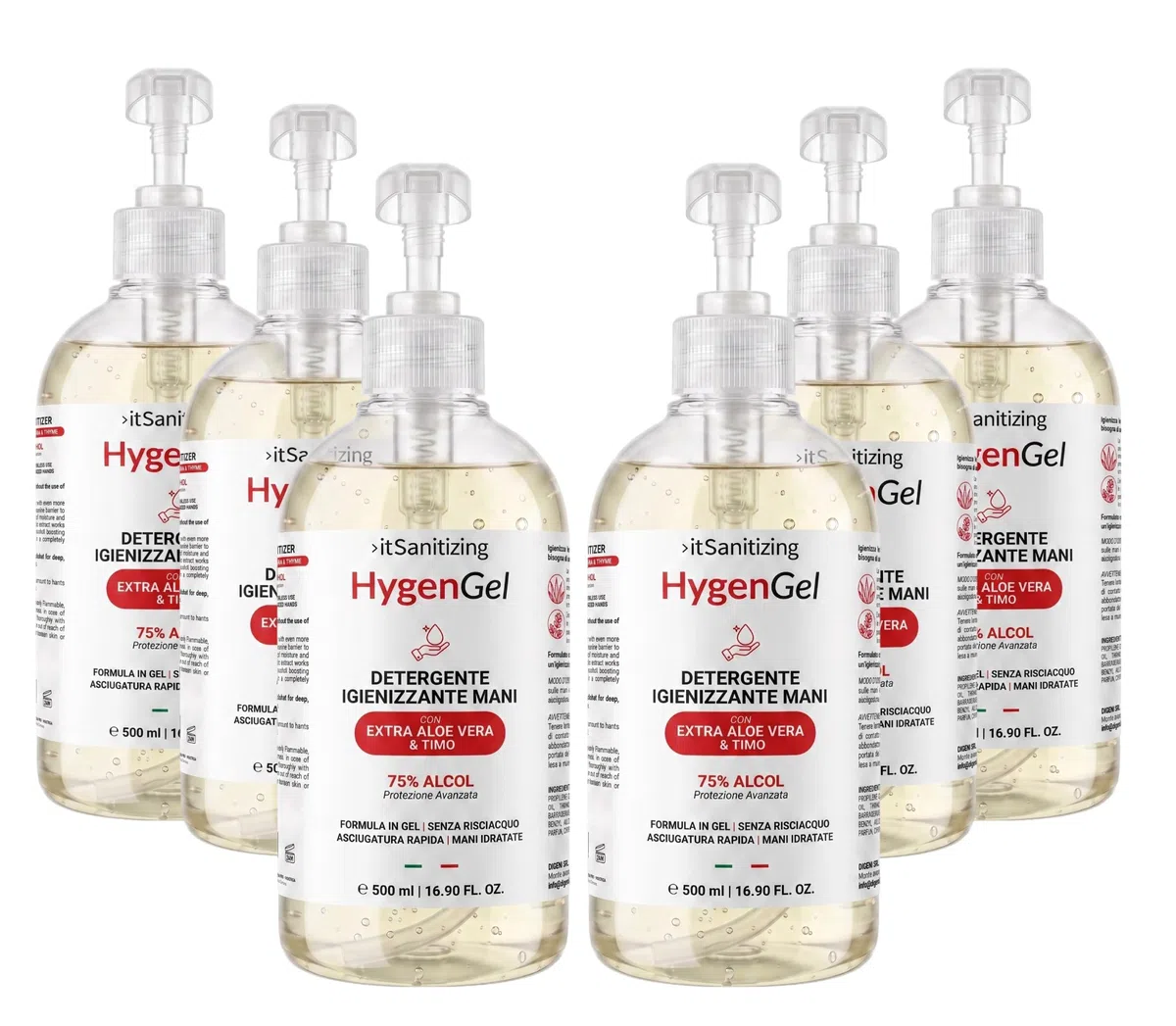 Hygen Gel de Manos Desinfectante Desinfectante Desinfectante 3 Litros Antibacteriano Sanificante Alcohol 75% Elimina Virus Natural con Aloe Vera y Tomillo Sin Aclarado Perfumado al Limón – 6 Botes de