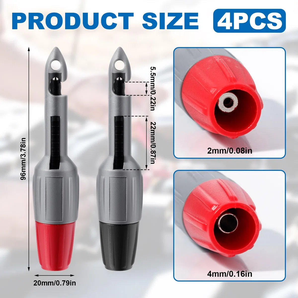 Kit de 4 Sondas para Perforar Cables, Pinzas para Perforar con Aislamiento de 96x20mm Herramienta para Perforar Cables para Pruebas de Termómetro Voltímetro Multímetro TP81 (2mm, 4mm)