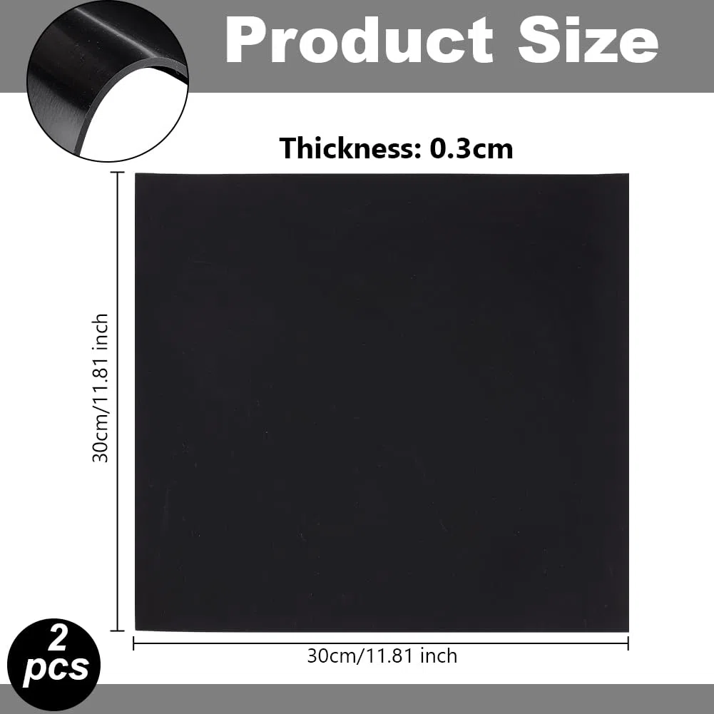 OLYCRAFT 2 hojas cuadradas de goma de silicona negra de 300 x 300 x 3 mm, resistentes a altas temperaturas, material de junta de goma resistente al calor, para juntas de bricolaje, material de sellado