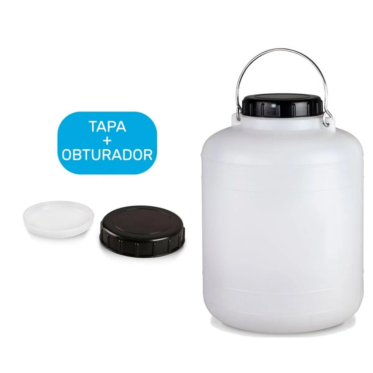 Tradineur - Bidón/Barril cilíndrico de 20 Litros con asa metalica para el almacenamiento de alimentos - Incluye tapa y obturador - Fabricado en PVC - Apto para uso Alimentario - Ø 28 x 46 cm