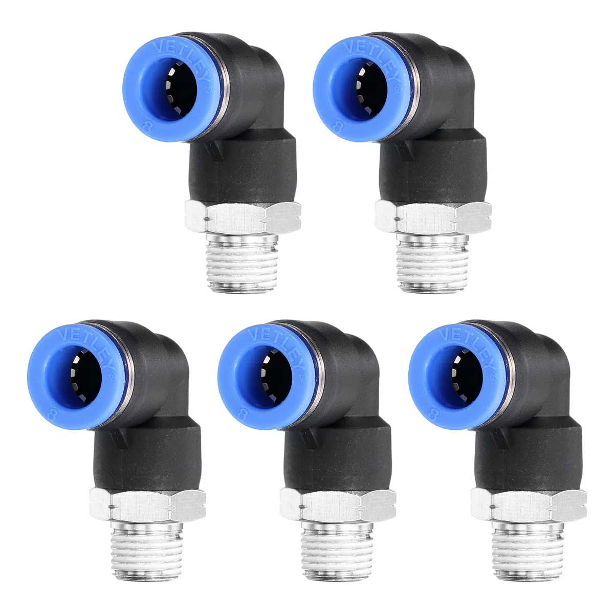 sourcing map 5 piezas de 90 accesorios de empuje para conectar, 8 mm de diámetro interior x 1/8 pulgadas NPT macho rosca acodado de conexión rápida, manguera de aire neumática para tubería de agua