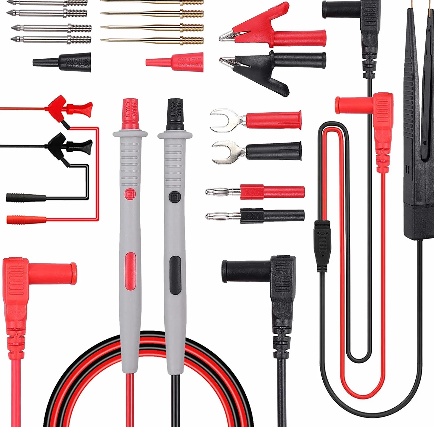 DollaTek Kit de Cables de Prueba Multímetro eléctrico 21 en 1 Cable de Prueba con Pinzas de cocodrilo Sonda de Prueba Cable multímetro de Enchufe Tipo Banana para probadores de Voltaje