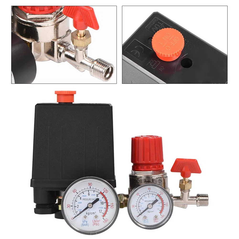 Artillery Pressostat De Compresseur D'air, Compresseur D'air Durable Régulateur De Soupape De Commande De Pressostat De Compresseur D'air De Petite Taille Avec Manomètres Pour Une Décompression Rapide