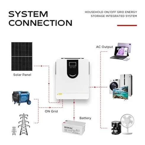 Inversor solar híbrido de 1,0 a 10,2 kW, 12 V, 24 V, 48 V, onda sinusoidal pura, cargador inversor fuera de la red con pantalla LCD y controlador de carga solar MPPT