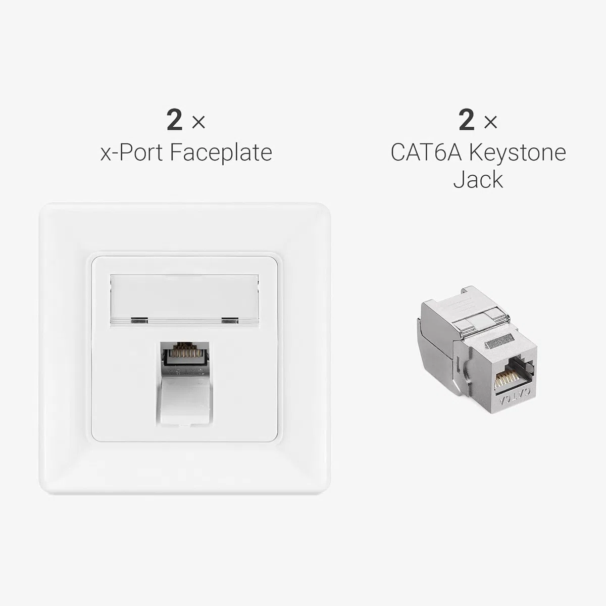 kwmobile 2x Módulo keystone blindado RJ45 - Conectores con carcasa metálica para cables CAT 6A con 2x aplique de pared - Montaje sin herramientas
