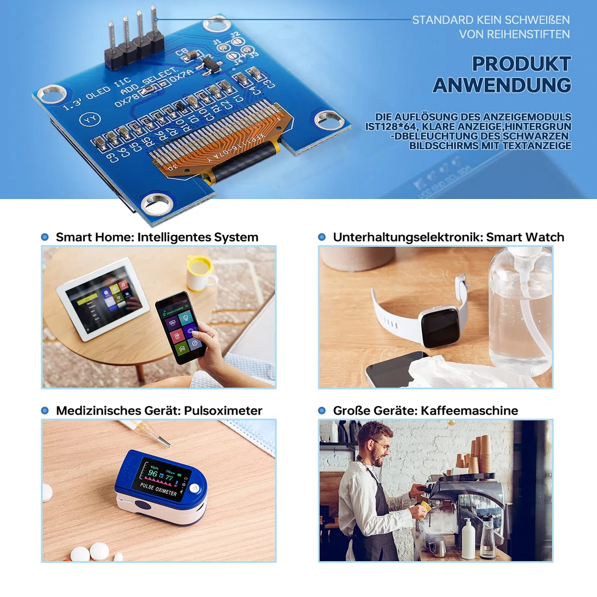 Módulo de pantalla OLED de 1,3 pulgadas, interfaz IIC I2C, controlador SH1106, módulo de visualización de pantalla de 128 x 64 píxeles, compatible con Arduino y Raspberry Pi