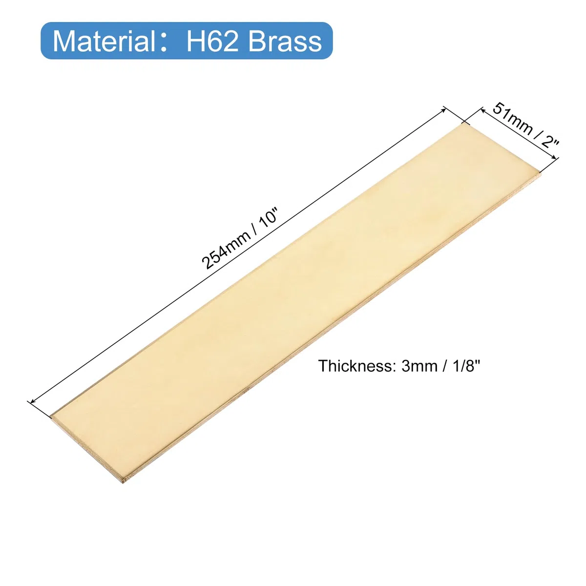 sourcing map 1 barra plana de latón H62, 1/8 x 2 x 10 pulgadas, barras cuadradas de latón macizo para hacer cuchillos, manualidades, decoración arquitectónica, industria, conductividad térmica