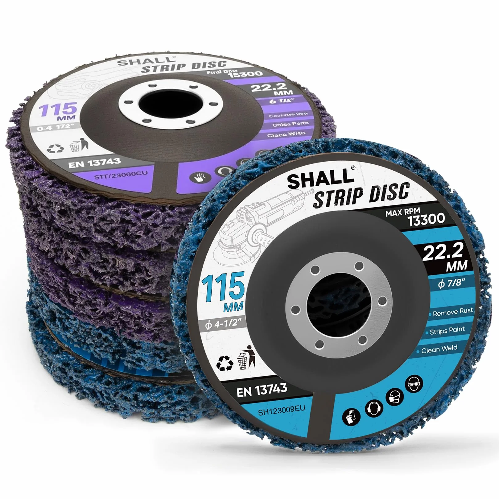 SHALL 6 Piezas Discos de desbaste, 115 mm Discos de Limpieza para, Adecuado para amoladoras angulares con un diámetro interior de 22,2 mm (7/8 pulgadas), utilizado para eliminar óxido.