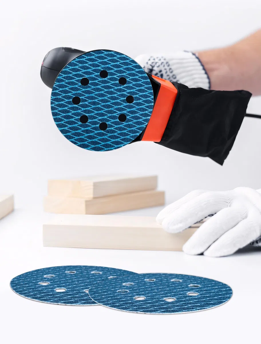 Discos de Lijado Azules 125 mm (5") - Forma de Diamante - Grano 120-32 Unidades - Sistema Hook and Loop Anti-Atascos - 8 Agujeros - Para Lijadoras Orbitales y de Disco