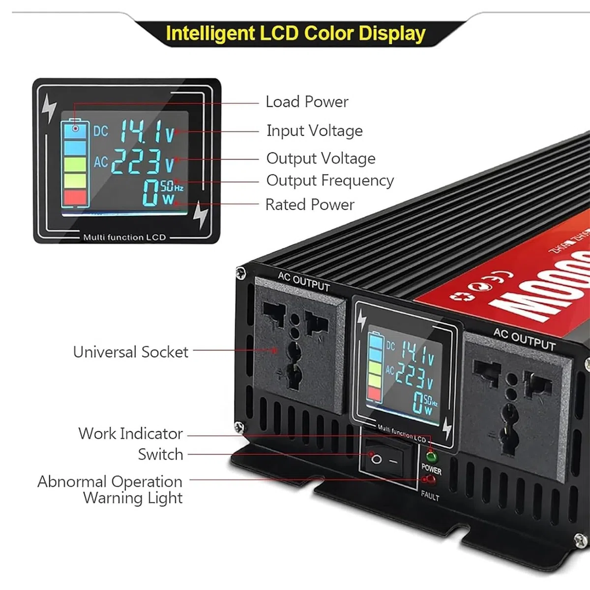 Inversor Solar HíBrido 3000W-6000W Pico, Inversor Onda Sinusoidal Pura | Tomas De Ca Y Pantalla Lcd, Inversor De 48V Cc A Ca De Onda Sinusoidal Pura, Inversores En Paralelo(5000W)