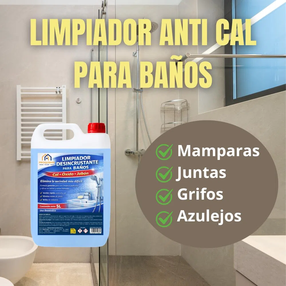 Limpiador Desincrustante para Baños, Elimina Cal, Moho y Suciedad Difícil, Apto para Mamparas, Azulejos, Juntas y Acero Inoxidable, 5 Litros
