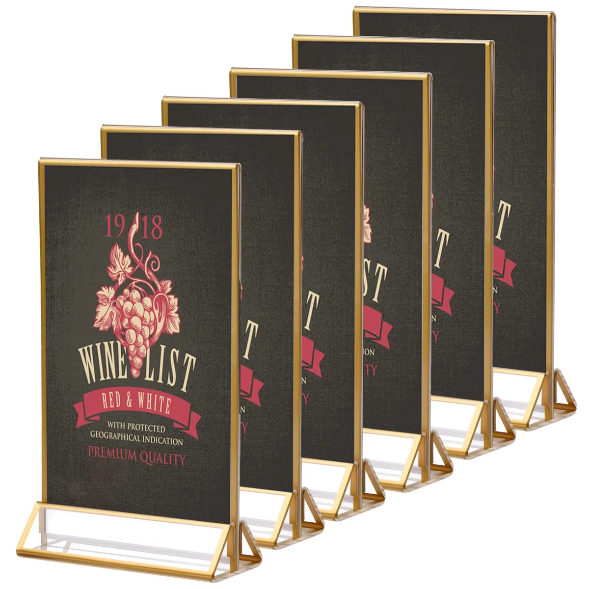 6PCS Soporte de Menú de Acrílico para Carteles con Bordes Dorados, Doble Cara Porta Carteles Acrílico, Soporte de Expositor de Mesa para Restaurante Boda Menú Marcos de Fotos Publicidad Recepción