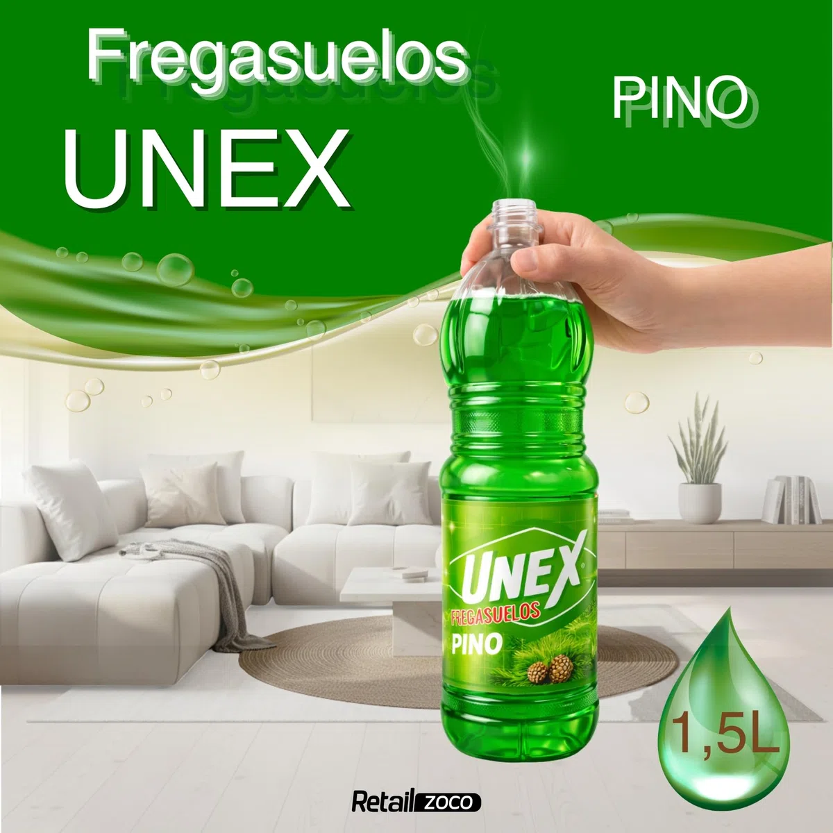 Friegasuelos aroma Pino, Limpiador de suelos olor a Pino, Con un perfume intenso y duradero, Combate malos olores, ideal para conseguir un suelo reluciente y no dejar huellas,4 botellas de 1.50 Litros