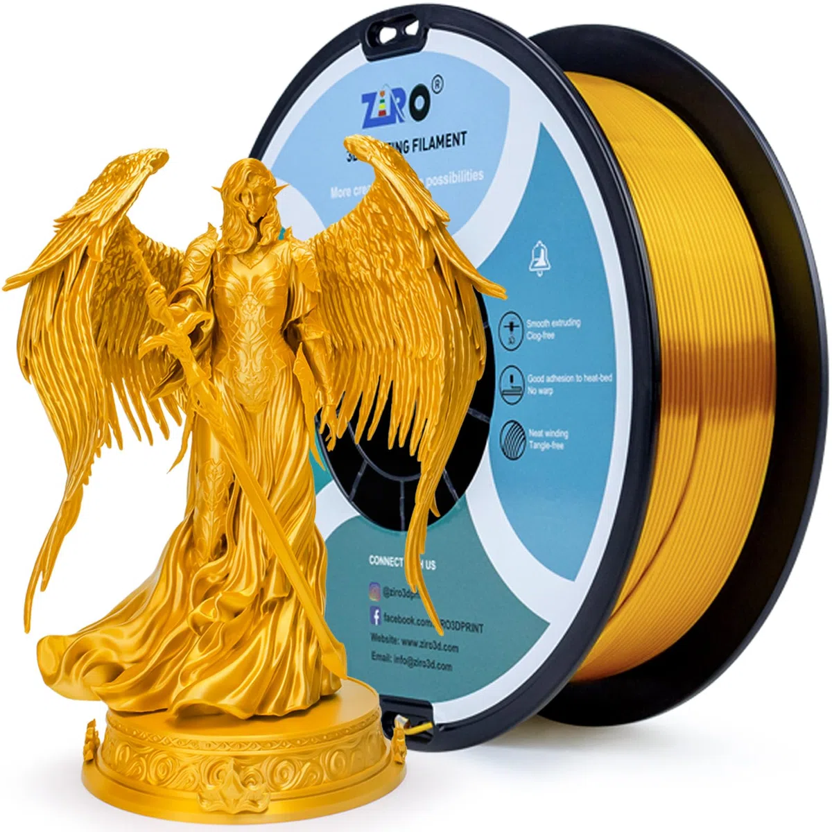 ZIRO Seda Filamento PLA 1.75mm, Filamento Impresora 3D Seda PLA 1.75mm 1kg (2.2 lbs), Precisión Dimensional +/- 0.03mm, Oro
