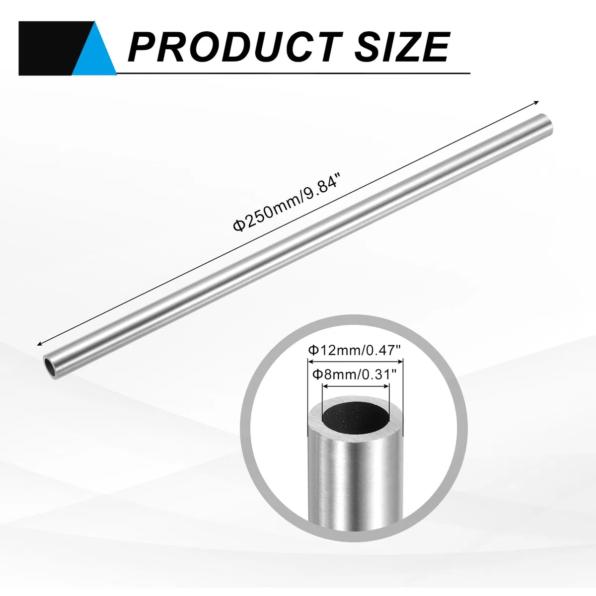 Sourcing Map - Tubo de acero inoxidable 304, 8 mm de diámetro interior, 12 mm de diámetro exterior, 250 mm de longitud, tubo capilar de metal de acero redondo sin costuras y recto para proyectos de