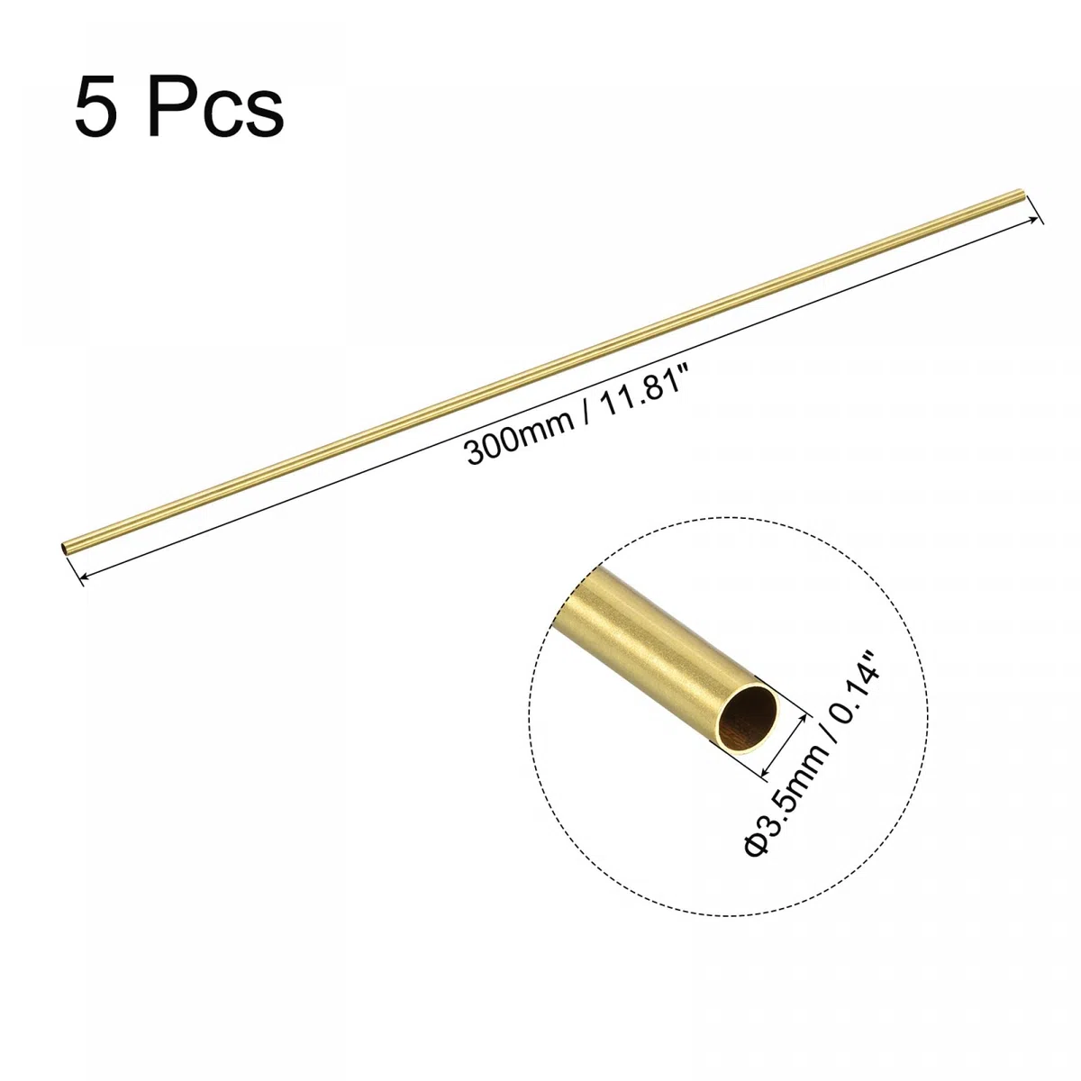 sourcing map Tubo redondo de latón 3.5mm OD 0.25mm Espesor de pared 300mm Longitud Tubería 5 PC