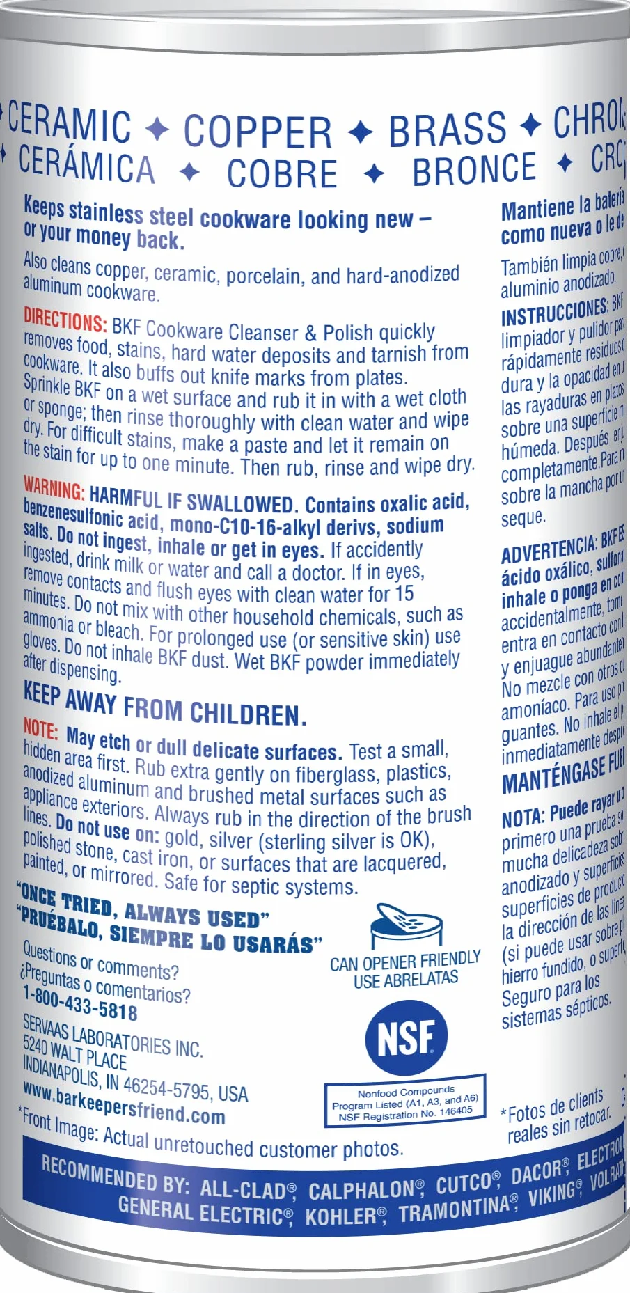 Servaas Lans Bar Keepers Friend Limpiador de utensilios de cocina, 12 oz