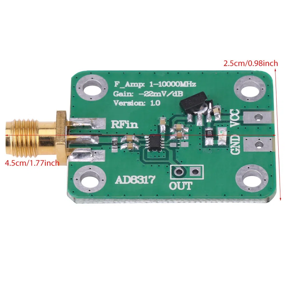 Eacam 1M-10000MHz AD8317 Medidor de Potencia del Detector Logarítmico de Radiofrecuencia, con Chip AD8317 para Detección de Potencia Precisa, Utilizada en la Detección de Potencia de