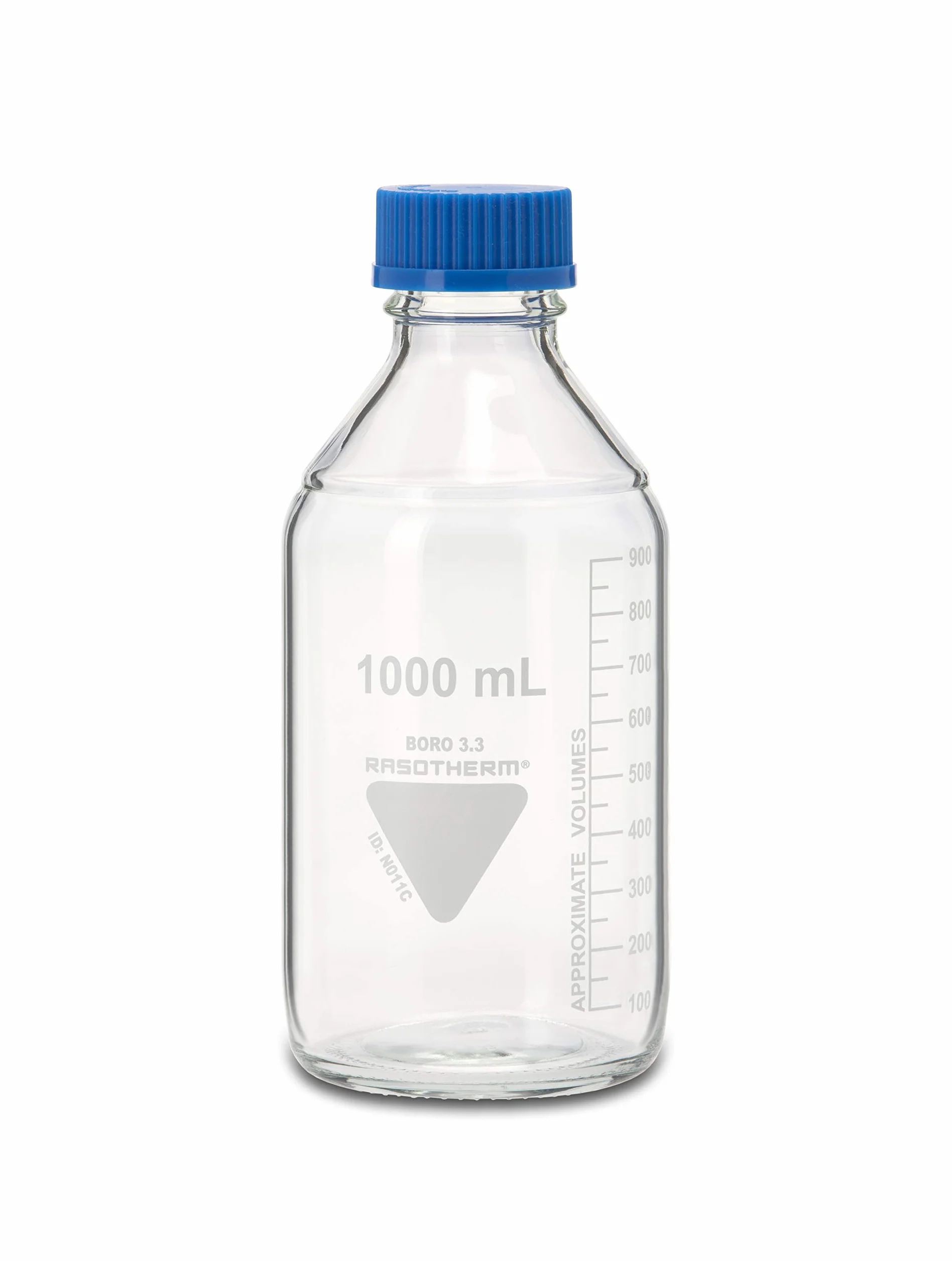 RASOTHERM - Botellas de laboratorio (Boro 3.3) GL45 con tapa de rosca azul, 1000 ml