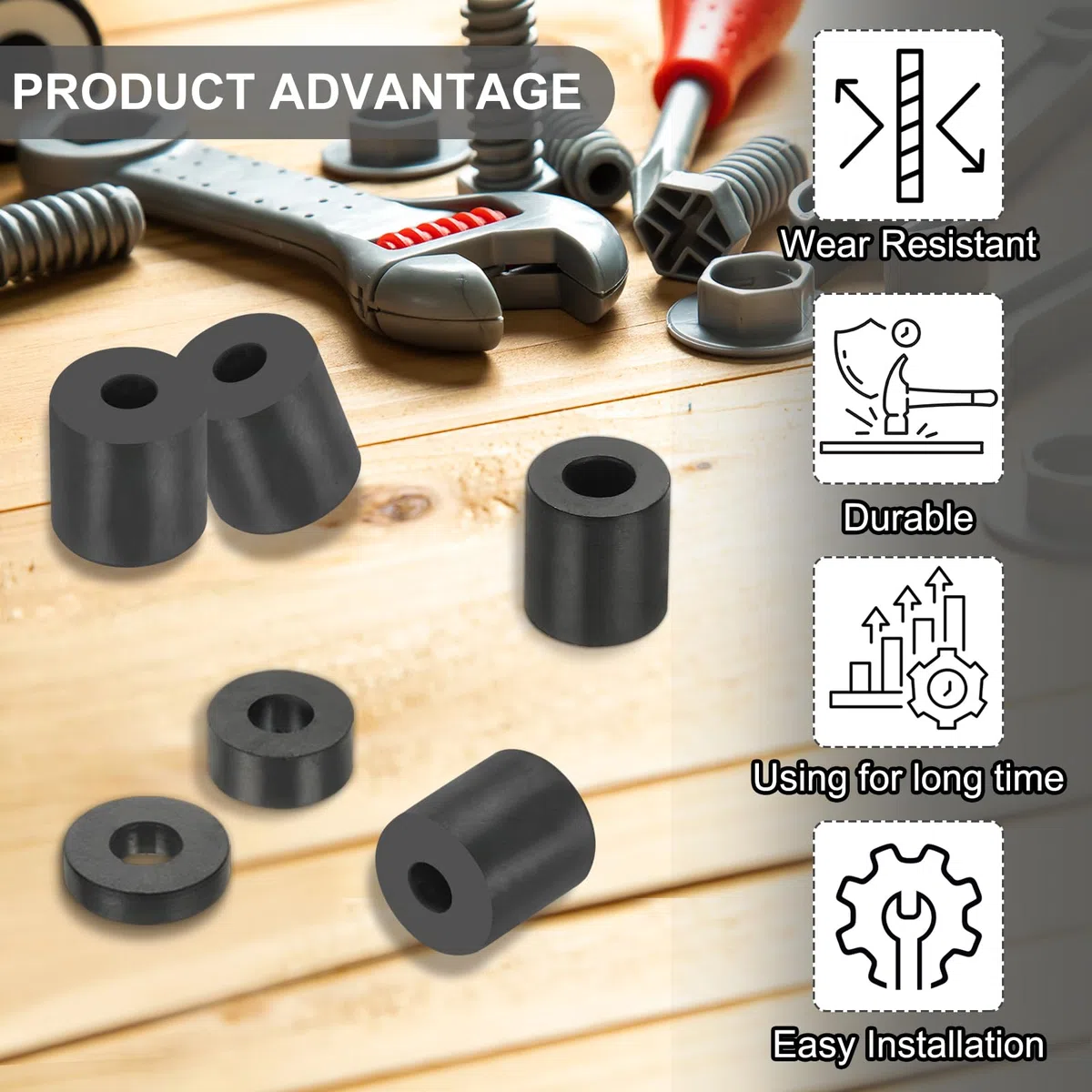 PATIKIL 10pcs Espaciadores de Goma, M10 Arandelas Multiusas Almohadillas de Aislamiento Antivibración Redondo de Neopreno Aislante para DIY Impacto Absorbente, 10x25x40mm (ID*OD*Grosor)