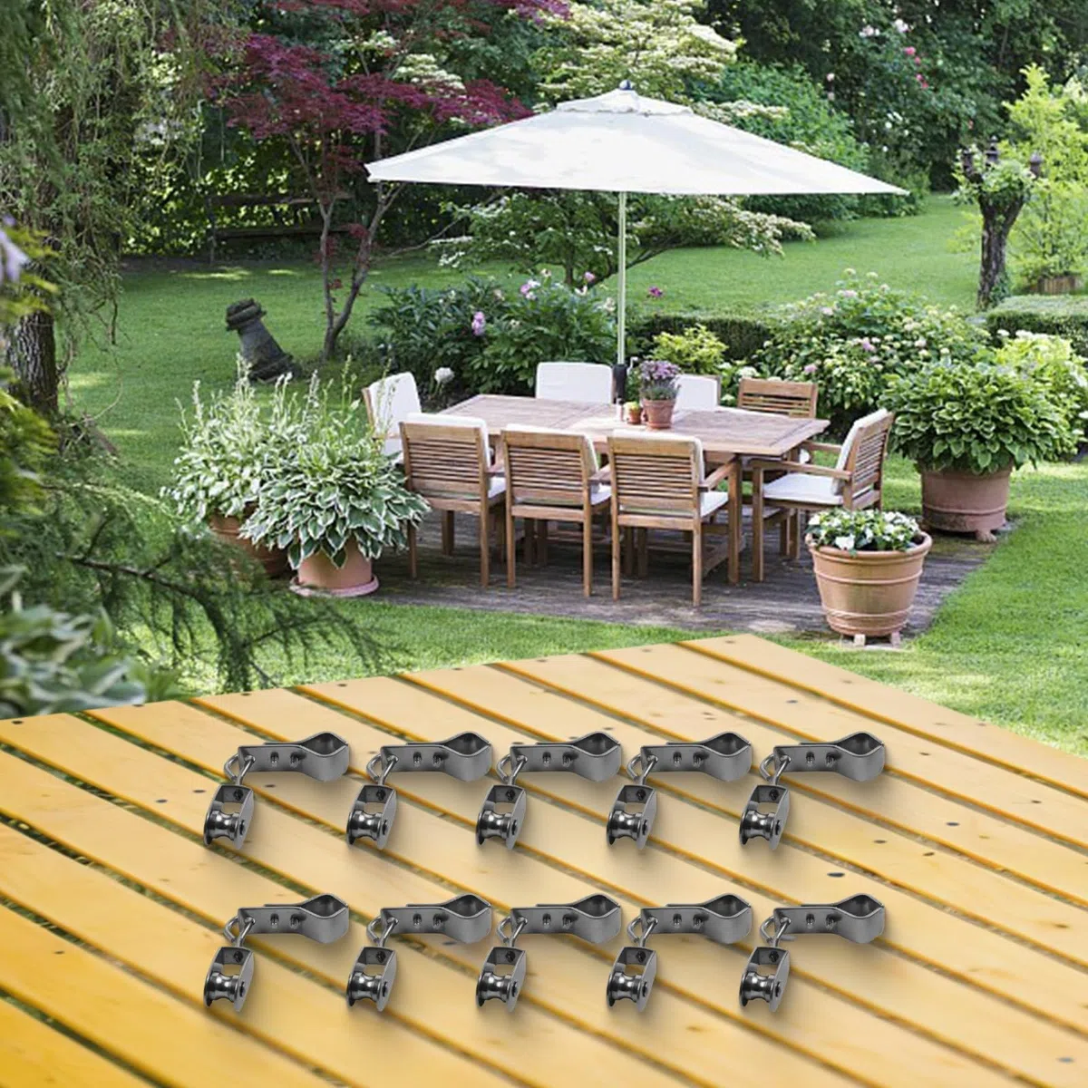 Polea de acero inoxidable 304 resistente, kit de accesorios para toldo con abrazaderas para tubos de 15-25 mm, se adapta a cuerda de alambre de 4 mm, paquete de 10