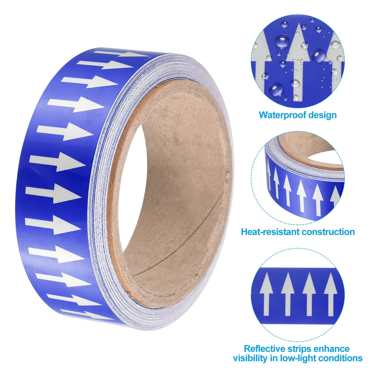 PATIKIL Flujo Flecha Cinta, Polietileno Tubería Marcado Pegatina con Reflectantes Tiras para Tubería Flujo Direccional Identificación, 1,2 Pulgadas x 33 Pies, Azul Blanco