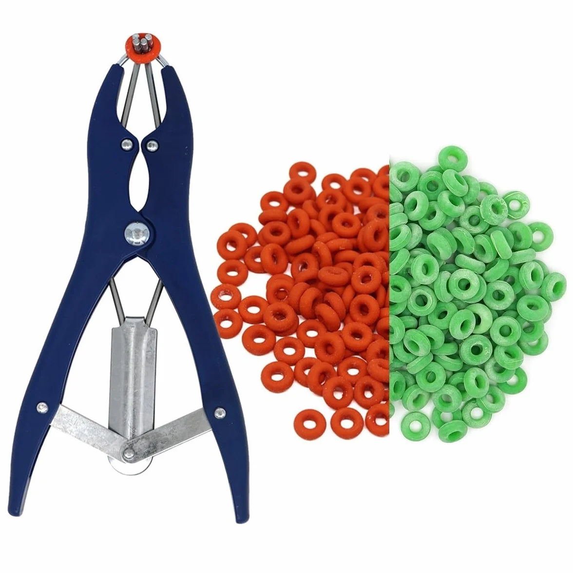 Alicat de cerdo, pinza de elastración, cinta de castración (1 alicate para castración con 100 anillos de goma), juego de alicates metálicos