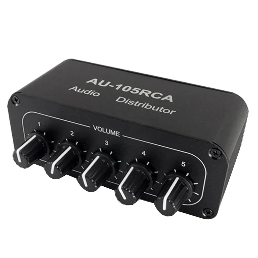 Distribuidor de audio de 5 canales, mezclador de audio estéreo, divisor de 1 entrada y 5 salidas para amplificador de potencia, audio activo, duradero, fácil de instalar