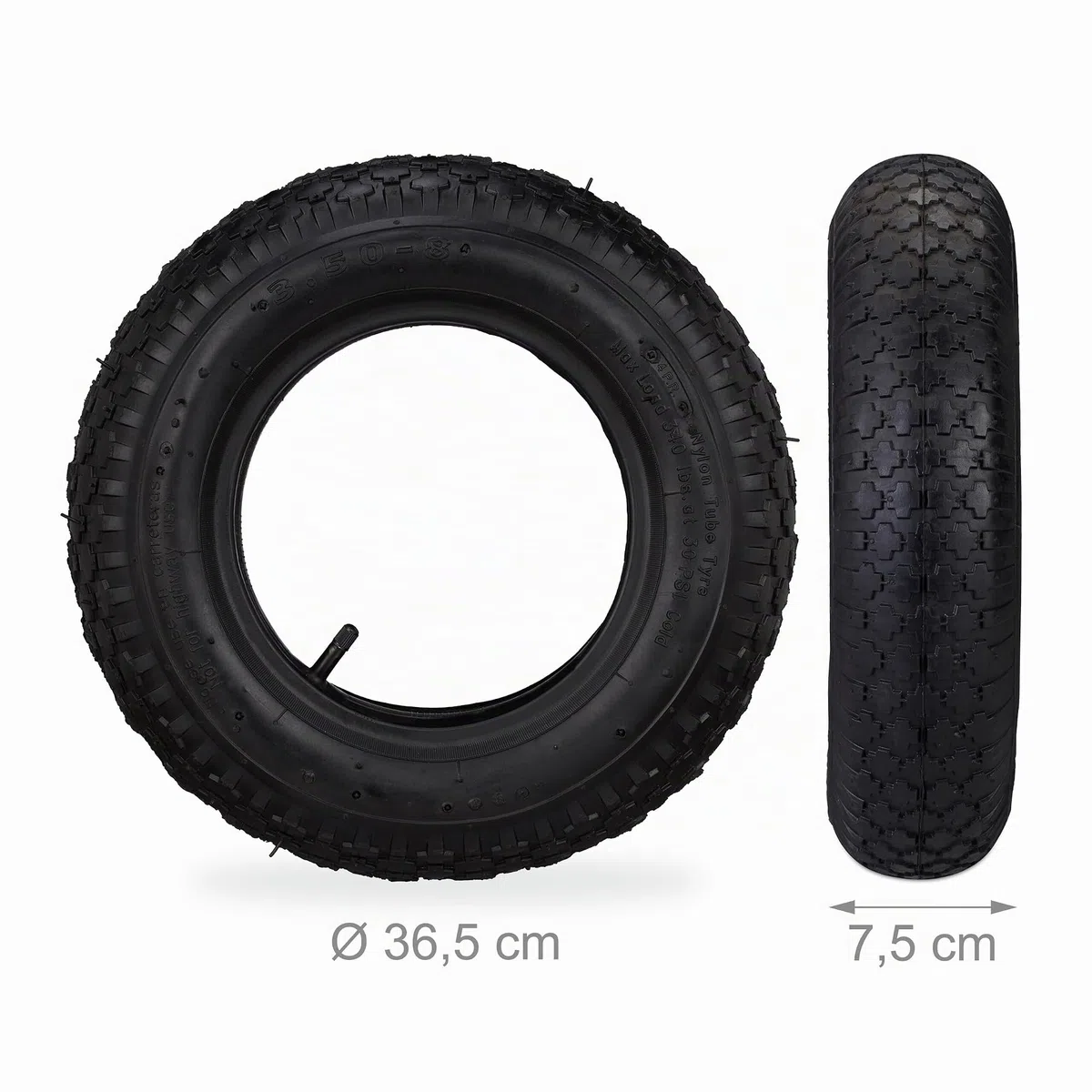 Relaxdays Rueda de Carretilla con Cámara de Aire, Neumáticos 3.50-8 para Carro de Mano, con Perfil, hasta 154kg, Negro