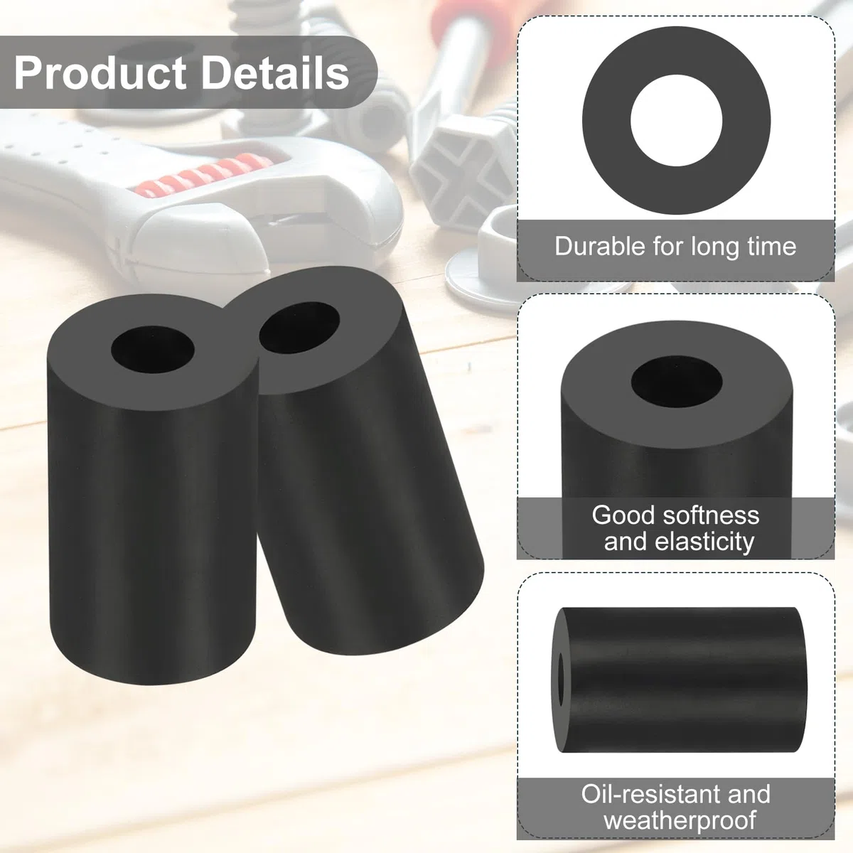PATIKIL 10pcs Espaciadores de Goma, M10 Arandelas Multiusas Almohadillas de Aislamiento Antivibración Redondo de Neopreno Aislante para DIY Impacto Absorbente, 10x25x40mm (ID*OD*Grosor)