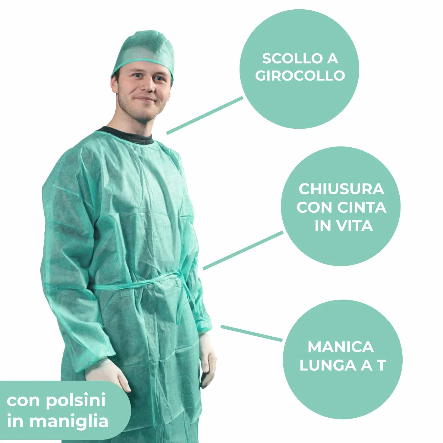 Bata desechable médicos TNT 25 gr DM Clase I Bata de trabajo desechable para visitante paciente con elásticos