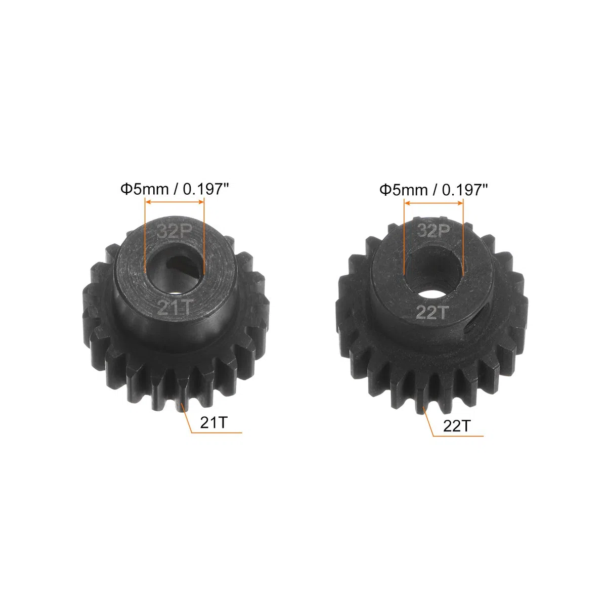 sourcing map Piñón Endurecido 32P, Engranajes de Motor Kit 2Pzs 21T 22T para Eje de Motor RC de 5mm, Engranajes de 32 Pasos 0,8 Paso Métrico para Coche RC, con Llave Hexagonal