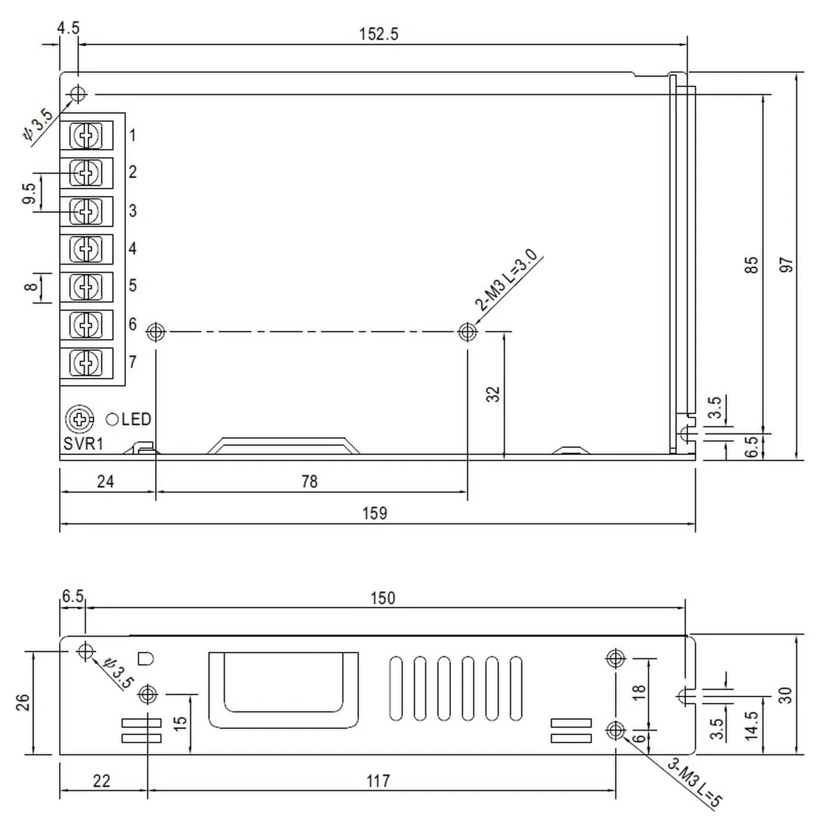 MeanWell LRS-150-24 - Fuente de alimentación industrial (156 W, 24 V, 6,5 A)