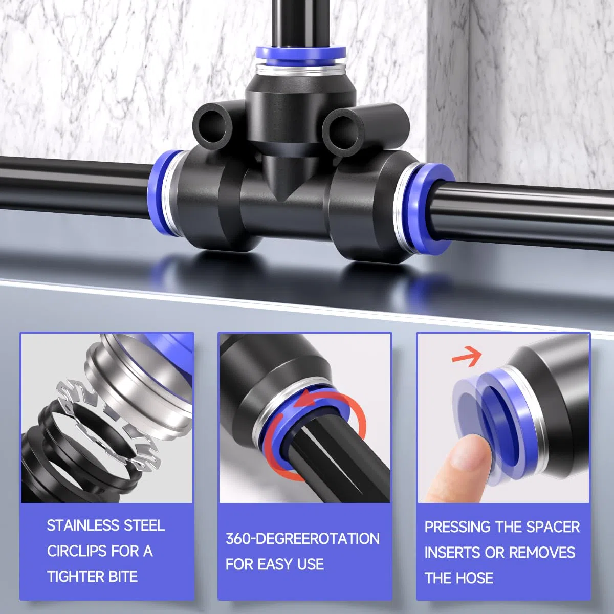 Bwintech 12 piezas de 10 mm 3 vías Tee Push in Connect ajuste neumático, adaptador de línea de aire PE de liberación rápida de plástico de 3 vías