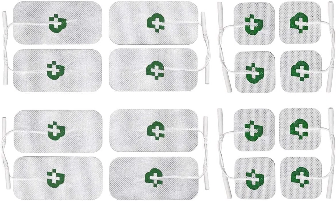 TESMED All Body Set de 16 Electrodos (8 Electrodos de 50x50mm + 8 Electrodos de 50x100mm) Compatible con Todas Las Marcas de electroestimuladores con Cables de 2 mm, No Necesitan Gel