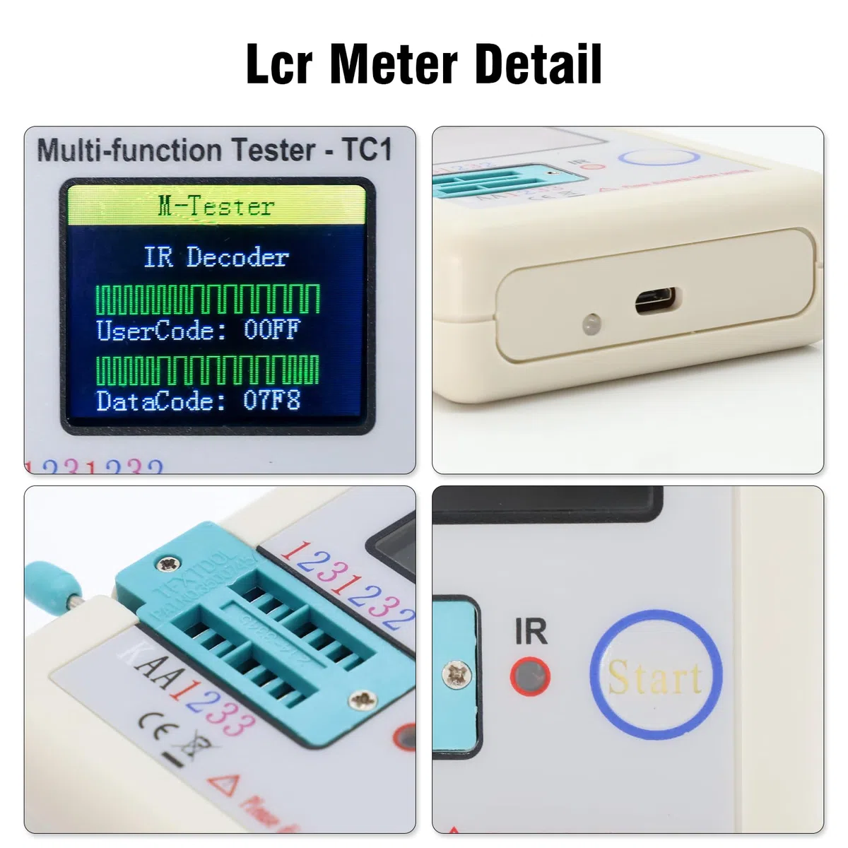 RUIZHI LCR-T7 - Probador de transistor multifunción - Medidor ESR TFT para diodo Triodo Resistencia - LCR TC1