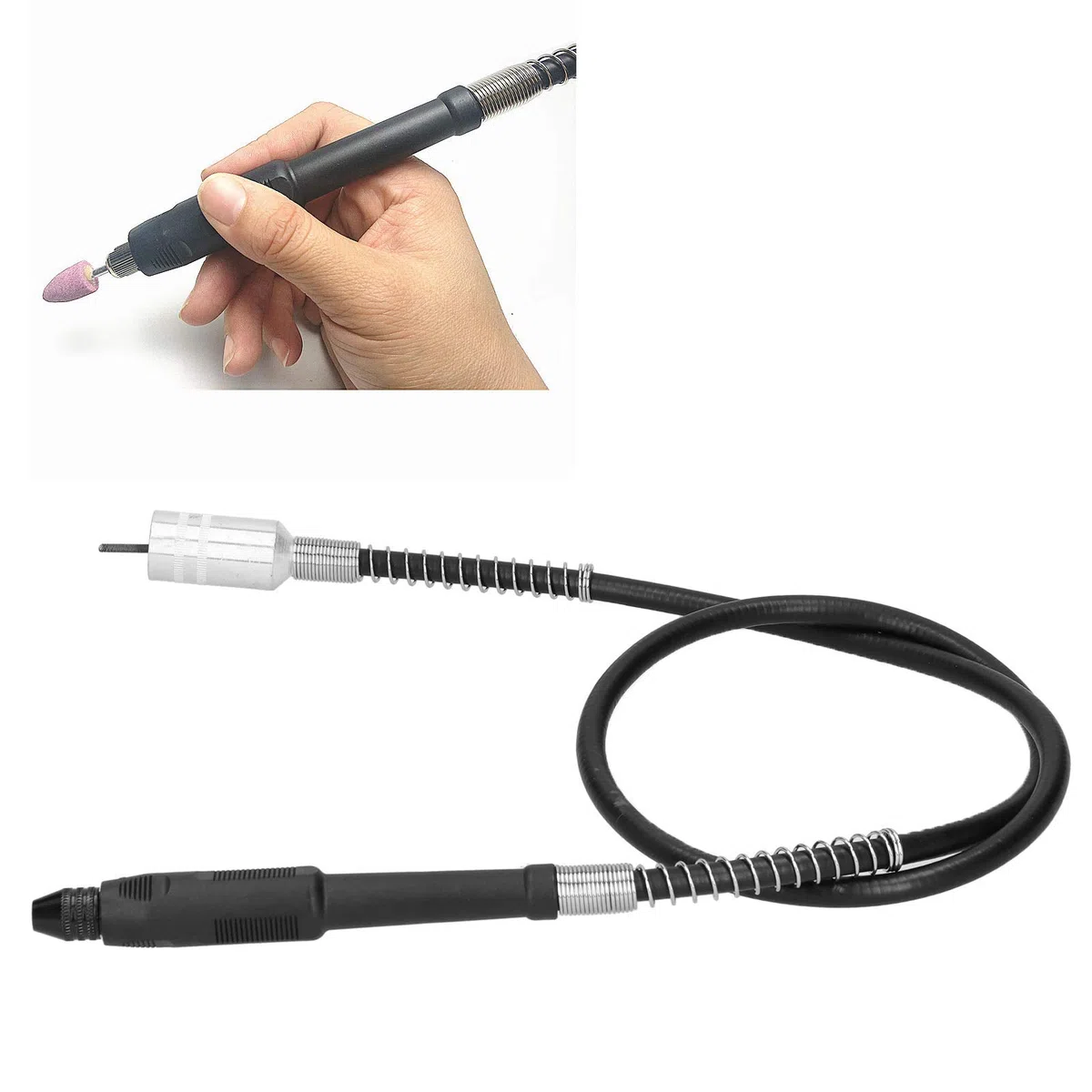 Eje flexible de 110 cm, accesorio de adaptador de eje flexible, mandril de cable de extensión de eje flexible de taladro eléctrico M19 x 2 mm / 0,08 ", con llave, para herramientas rotativas