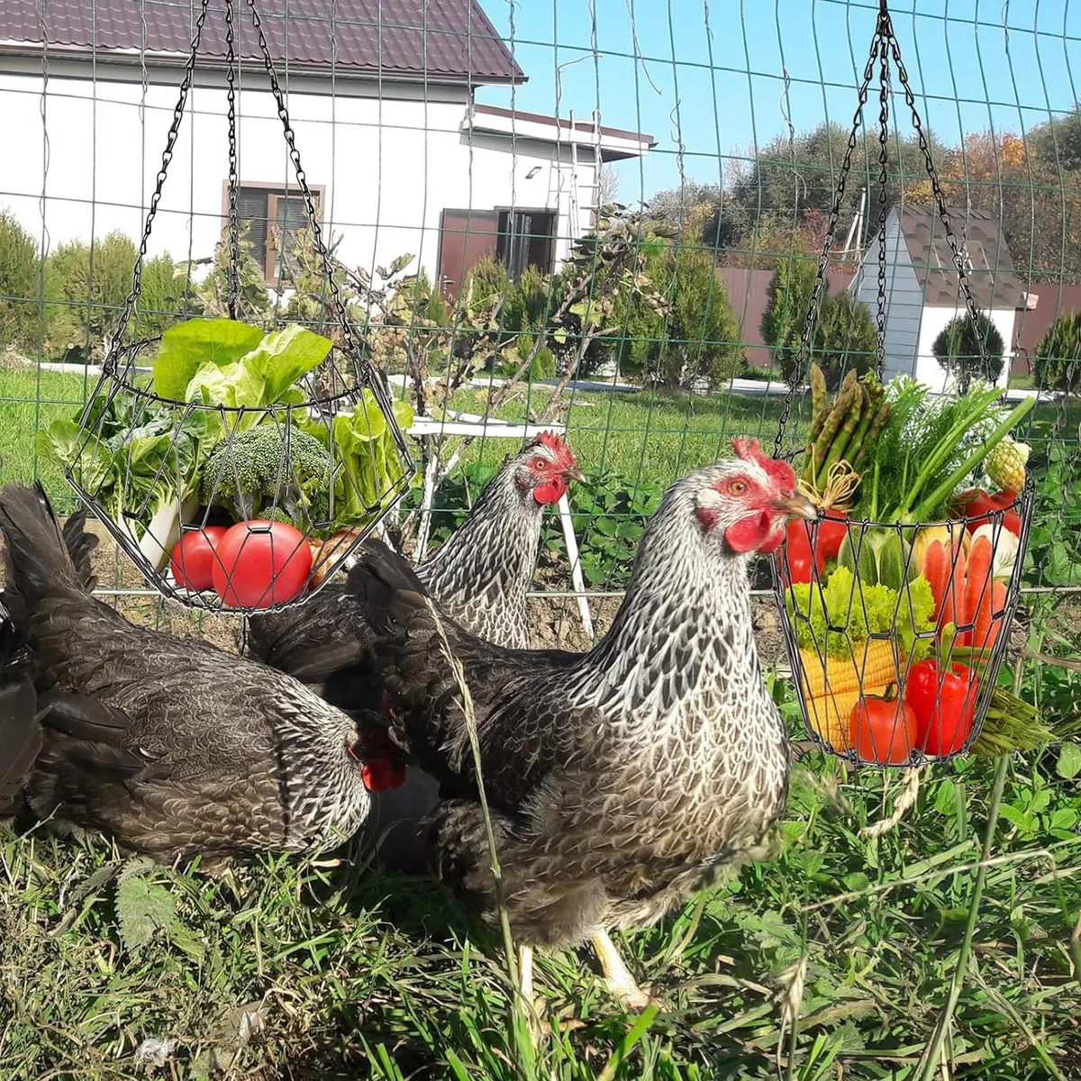 2 Piezas Comedero Colgante de Verduras para Pollos, Soporte Plegable para Frutas y Verduras, Comedero de Pollo, Cesta de Alimentación para Colgar para Pollos, Patos y Gansos