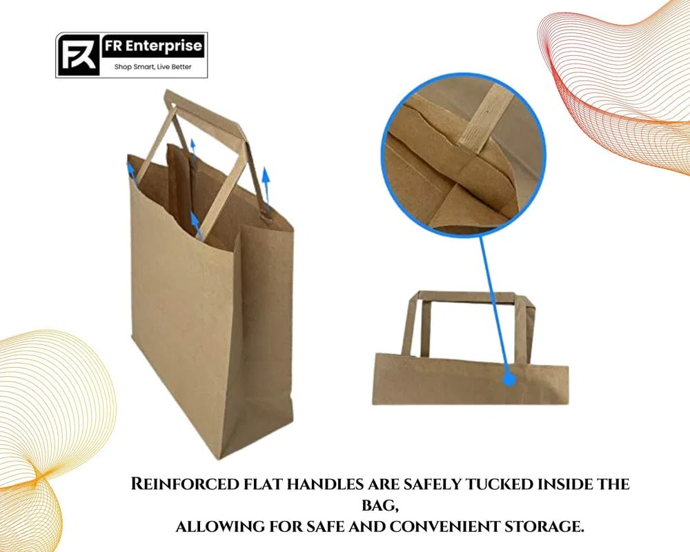 Frenterprises 50 bolsas de papel marrón con asas, bolsas de transporte, grandes bolsas de papel de 25,4 x 30,5 x 13,5 cm, bolsas de sándwich, bolsas de papel de regalo, bolsas de papel recicladas