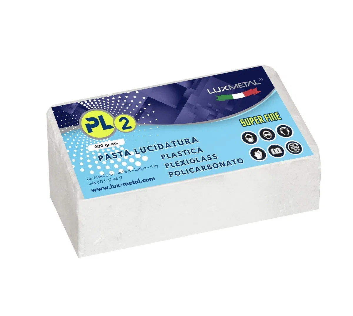 Lux Metal – Pasta abrasiva para plástico PL2 300 gr: Superfino, ideal para plástico, plexiglás y policarbonato, eliminar arañazos y renovar faros