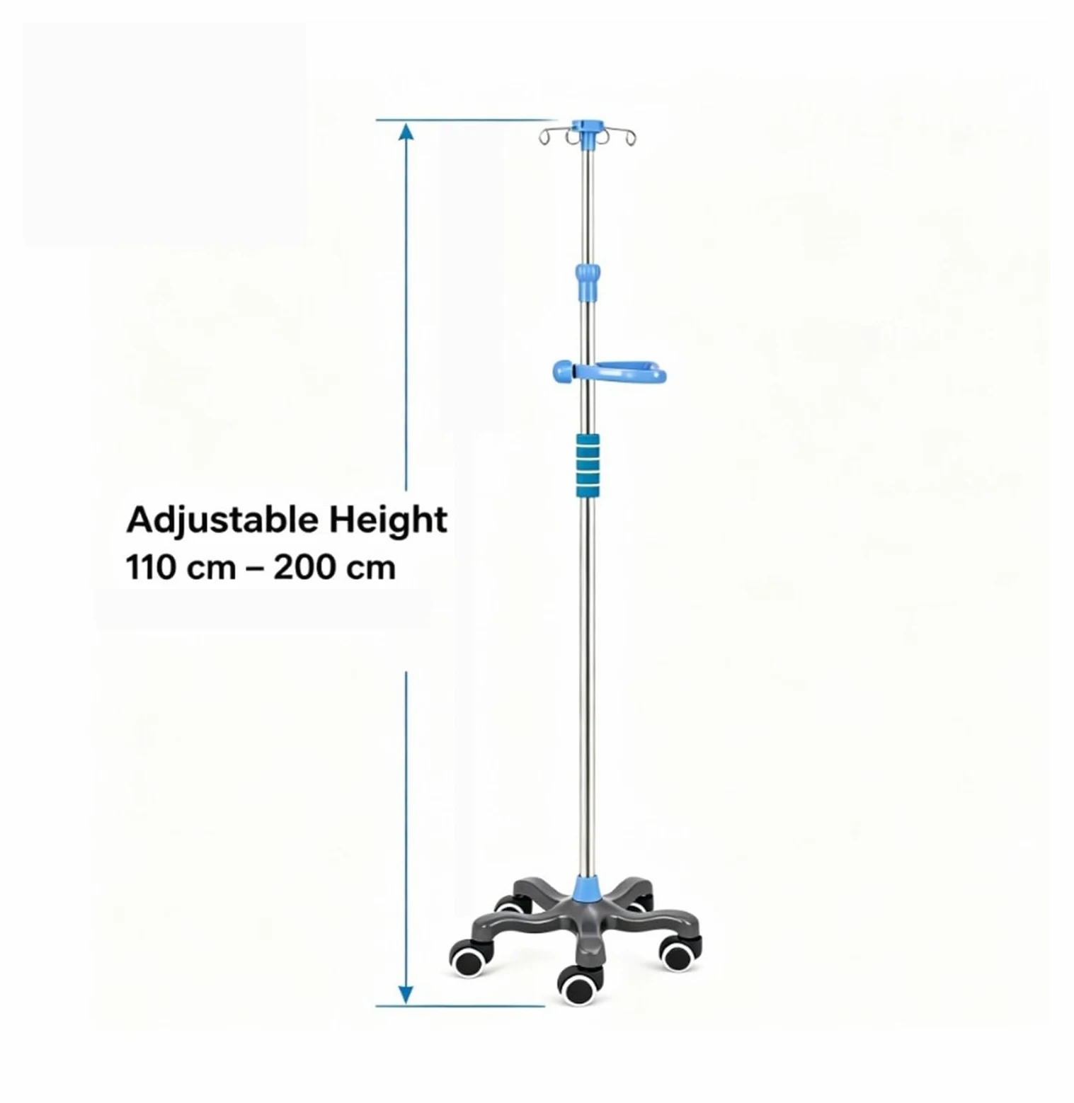 Poste de soporte intravenoso portátil con asa rodante IV Soporte para suero | Poste con Ruedas Regulable en Altura, for Atención Clínica en el Hogar